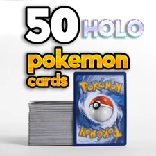 50 Holo Pokemon Cards Bulk Pack - Shiny Foil Holo Cards No Duplicates