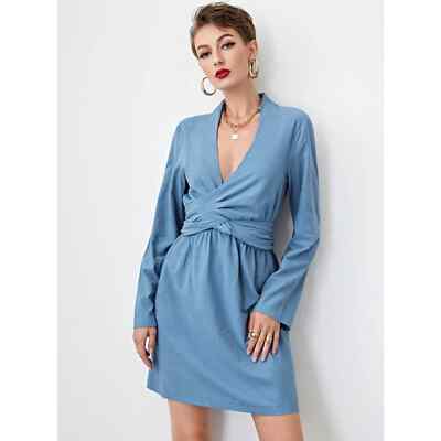 blue cross over dress Shona Joy - La Lune Plunged Cross Back Maxi Dress - Iceberg Blue
