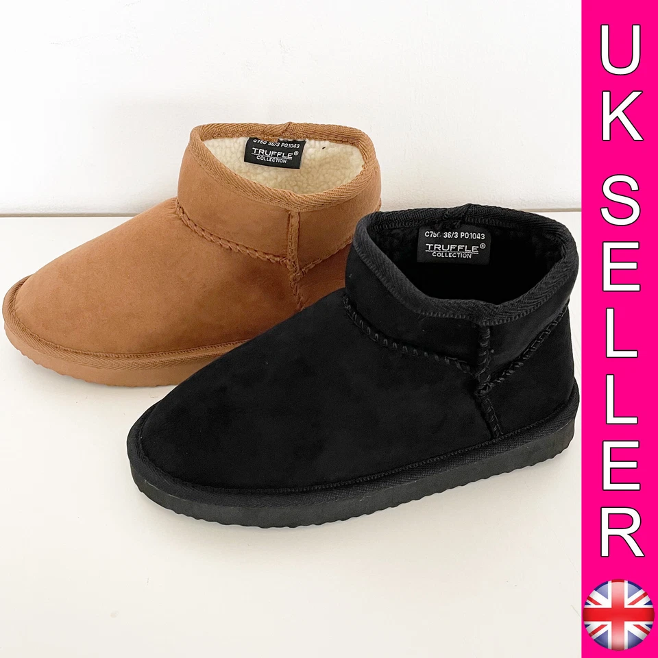TRUFFLE COLLECTION WOMENS LADIES WARM WINTER FAUX FUR LINED HUG SNUGG ANKLE SHOES BOOTS SIZE 3-8