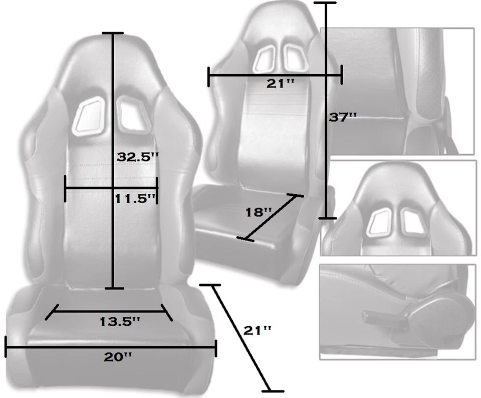 2 PC BLACK & RED RACING SEATS RECLINABLE ALL MAZDA NEW - Image 2 of 3