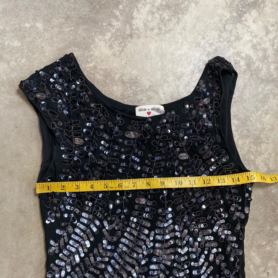 Alice Olivia Dress Womens Small P Black Mini Silk All Over Sequin Beaded Party - Image 2 of 4