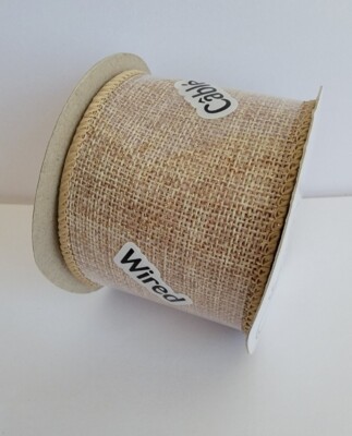NEW Offray 2 1/4'' Wide Wired Edge Burlap Ribbon Natural Sparkle