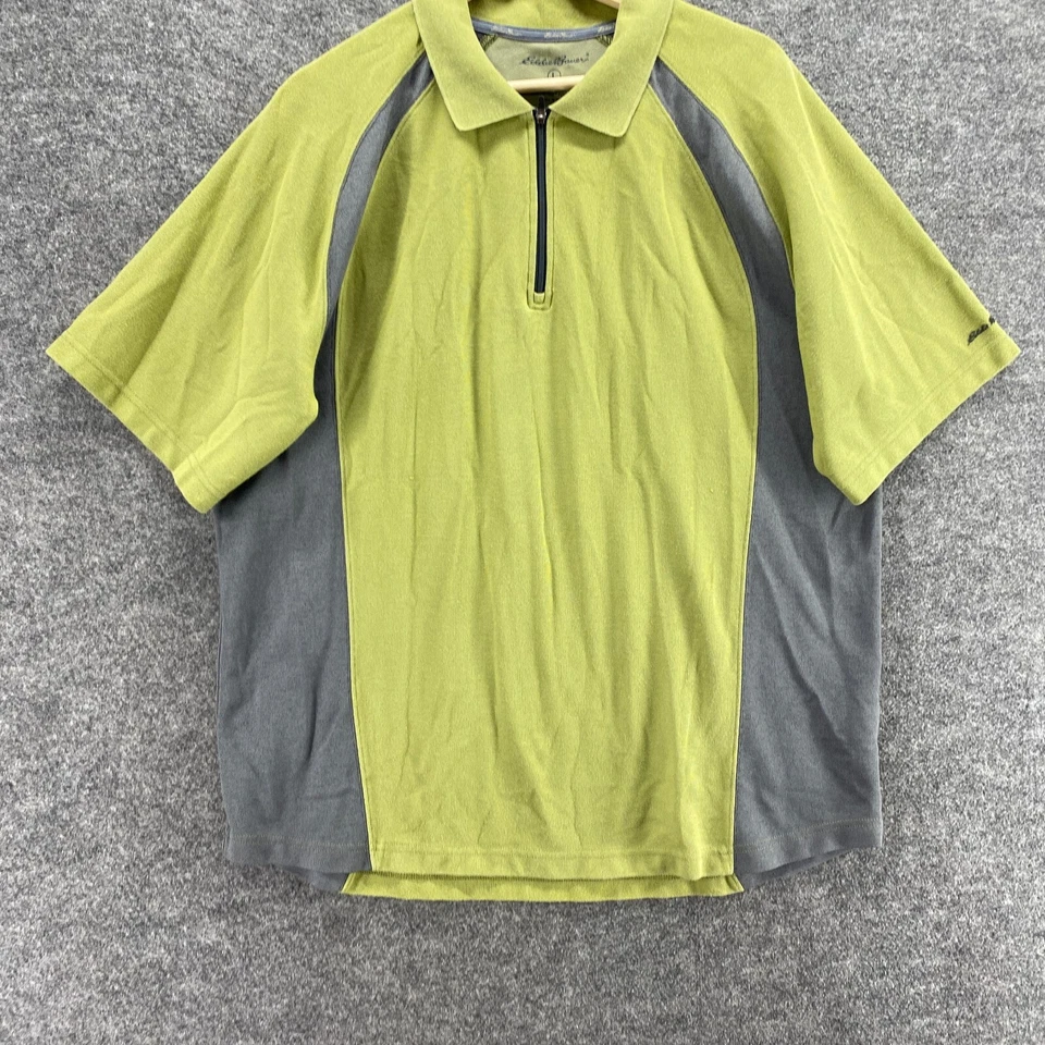 Camisa Eddie Bauer Hombre L Grande Verde Cremallera Cuello Manga Corta Algodón Regular Foto 4 de 4