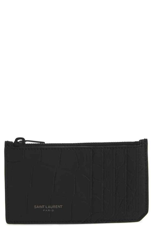 100% AUTHENTIC NEW MEN YVES SAINT LAURENT ZIP CROC EMBOSSED CARD WALLET/CASE