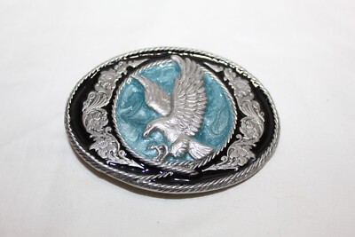 Vintage Great American Products Flying Eagle Pewter Belt Buckle Black Enamel