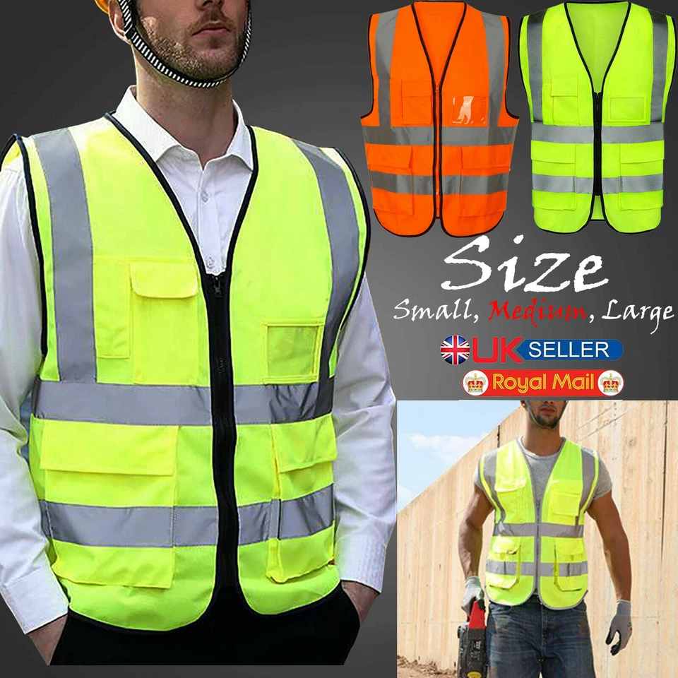 SNS Yellow Hi Vis High Viz Visibility Vest Waistcoat Safety with Pockets