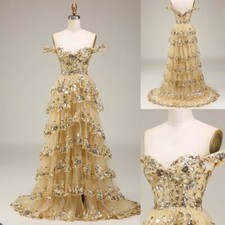 Luxury Sequins Bridal Evening Dress Off the Shoulder Floor Length Real Dresses