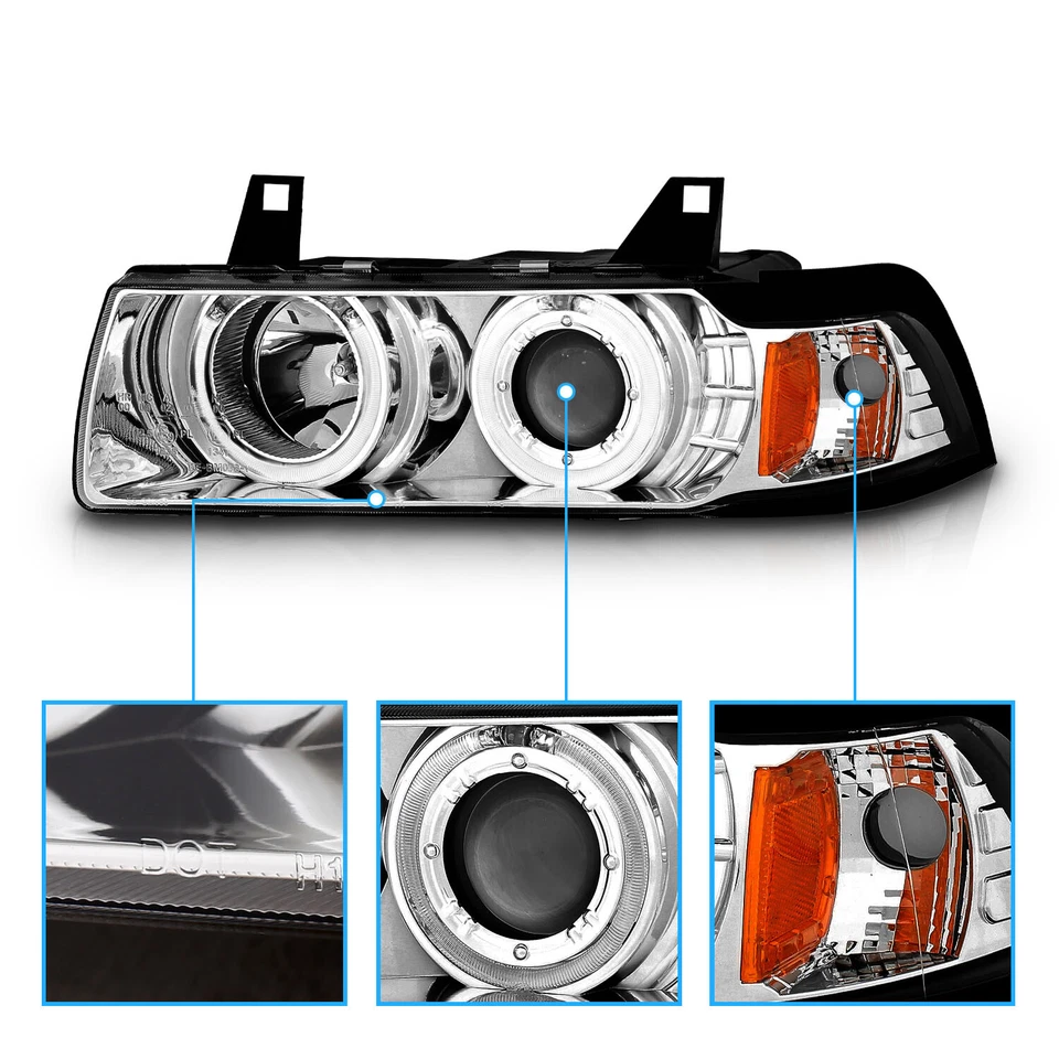 [Doble LED Halo] 1992-1998 Para BMW E36 Serie 3 Sedán Proyector Faros Cromados Foto 4 de 4