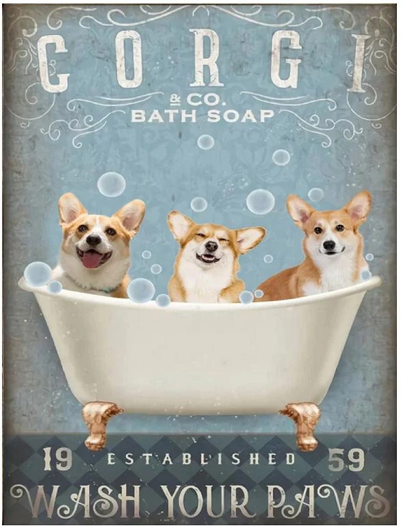 CORGI DOG SOAP BATHROOM Retro Look Metal Sign GIFT KITCHEN SHED GARAGE A5 A4 - Image 1 of 1