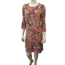 Tommy Hilfiger $99 Pink Paisley Bell Sleeve Knee-Length Dress Sz 6 NWT