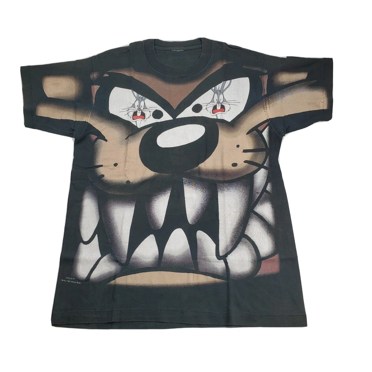 Taz Looney Tunes Big Print Bugs Bunny In Eyes L T Shirt Freeze Vintage 1997