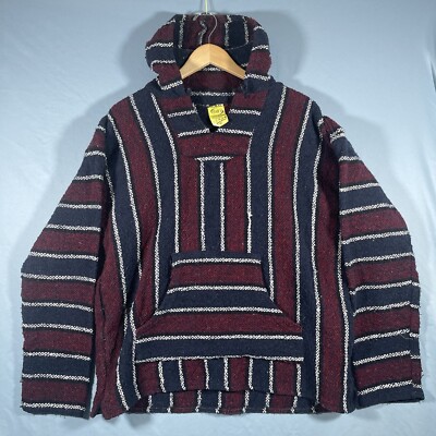 Frank's Textiles Baja Hoodie Mens XLarge Blue Red Surfer Poncho Mexican  Hippie