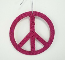 Peace Sign Ornament Pink Glitter 4.5 Inch Christmas Year Round