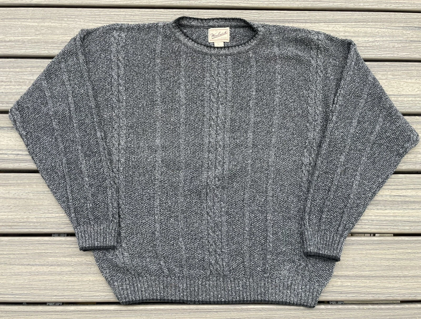 Vtg Vintage Woolrich Mens Sweater Cable Knit Gray Fisherman Sz XL Made In USA