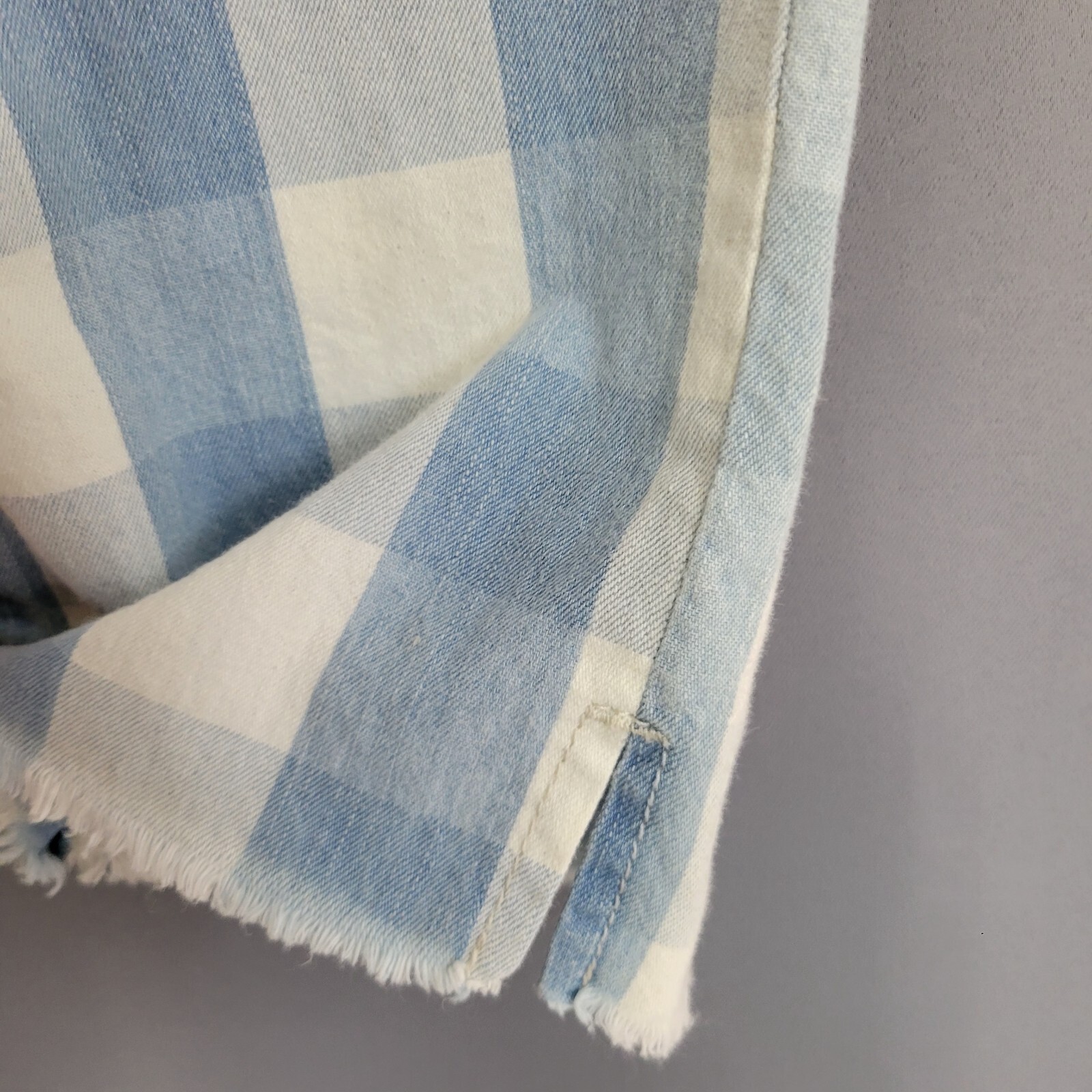 Rewash Capris Pants Womens Juniors 3 Blue White Checks Raw Hem Pockets High Rise