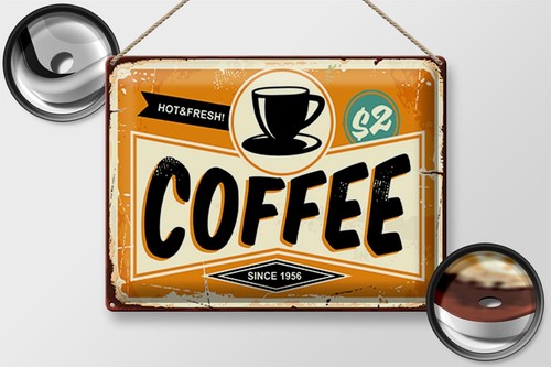 Blechschild Retro 40x30 cm Kaffee hot fresh Coffee Metall Deko Schild tin sign - Bild 2 von 5