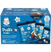 Gerber Puffs To Go Cereal Baby Snack Packs Strawberry Apple Non GMO  12 Ct -EACH