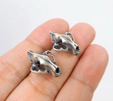 925 Sterling Silver Saber Tooth Tiger Movable Jaw Post Stud Earrings Unique!