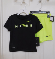 NWT 2pc Nike Black White Bright Yellow Shirt Shorts Set sz 3t