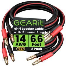 14 AWG Speaker Cable with Banana Plugs, 2 Pack, 6.6 Feet, OFC Copper