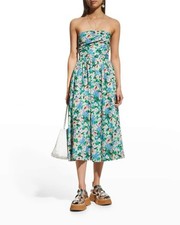 Ganni Women’s Sz S/M Beachwear Wrap Dress In Floral Azure Blue Sold Out NWOT