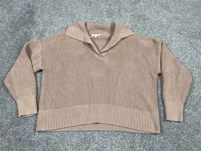 Haven Well Within Sweater Womens Large Brown Pullover Ribbed Collar Preppy Top