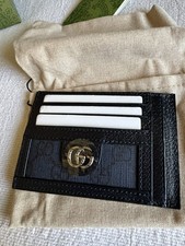 Gucci Ophidia GG Plaque Card Holder Navy Leather Canvas NEW Authentic
