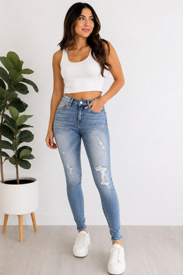 VERVET Blue Amber Mid Rise Skinny Distressed Jeans Size 24