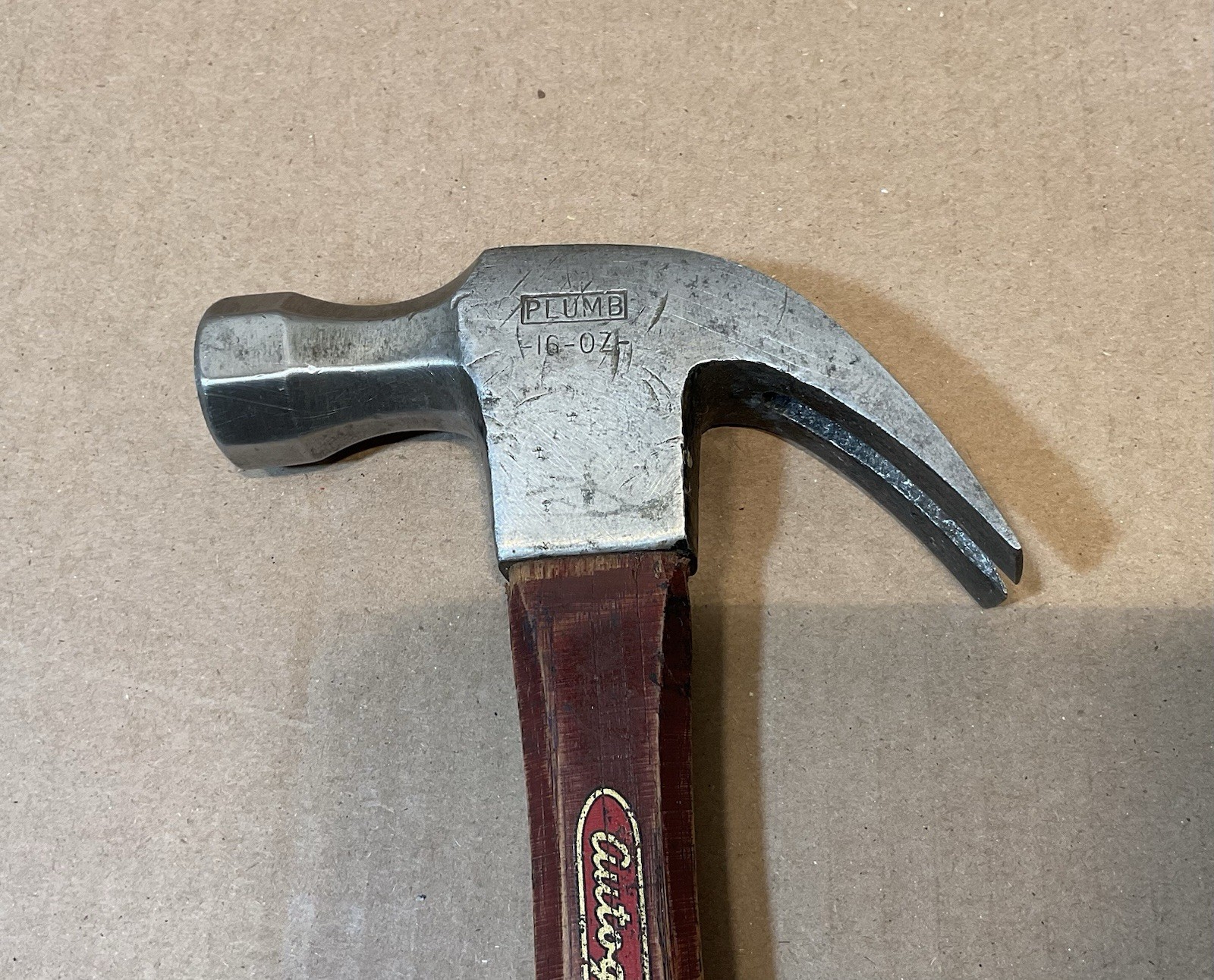 Vintage Plumb 16 Oz Claw Hammer Autograft Handle CRACKED HANDLE