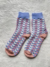 Ladies Warm Patterned Crew Socks Blue Pink Soft Cosy Winter Socks