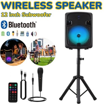 12'' 10000W Loud Large Party Speaker Bluetooth Heavy Bass Sound Party & Micphone