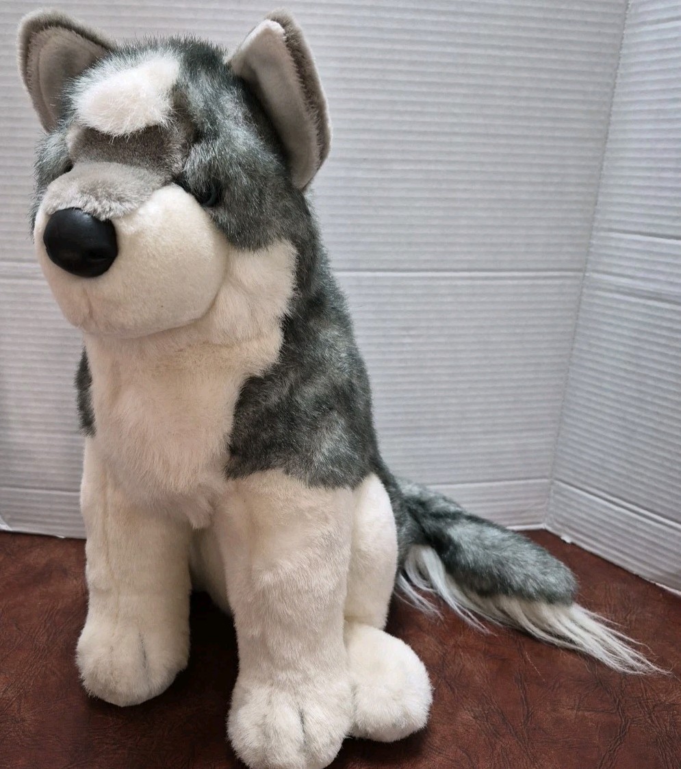 Douglas Vintage Grey Husky Dog White Wolf Stuffed Animal Large 15