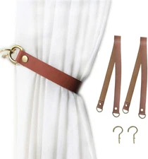 Leather Curtain Tiebacks， 2 Pcs Curtain Tiebacks,Leather Curtain Rod Holder,Hold