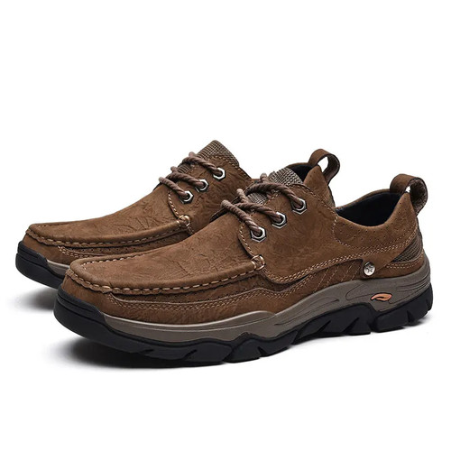 Men Genuine Leather Shoes Flats Non-slip Hiking Leisure Driving Outdoor Sneakers - Picture 19 of 28