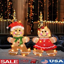 Christmas Gingerbread Man Decorations Set Indoor Outdoor Lighting Yard Display