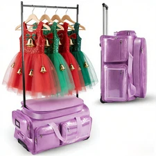 Dance Bag with Garment Rack 28"Glitter Purple Dance Costumes Rolling Bags