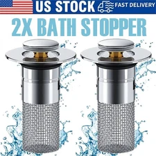 2x Bathroom Sink Stopper Hair Catcher Bathroom Pop Up Sink Strainer Drain Filter