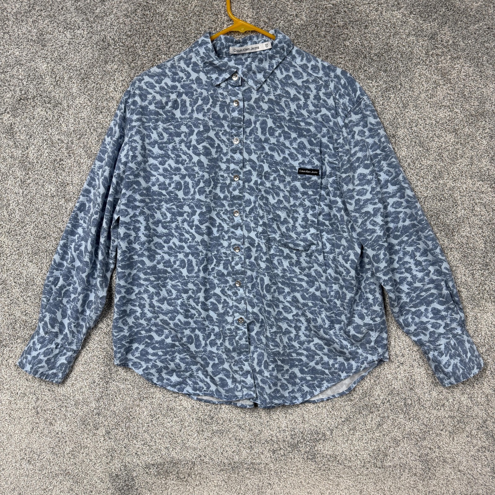 Calvin Klein Button Up Shirt Small Abstract Leopard Print Y2K Safari Streetwear