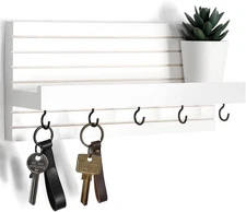 Decorative Key Holder for Wall with Shelf, Entryway Shelf Medium, White 