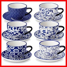 Elegantes 6er Set Cappuccino Tassen mit Untertassen – Spülmaschinengeeignet
