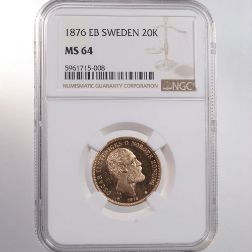 1876 EB Sweden 20K NGC Certified MS 64