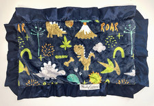 Minky Couture Mini Baby Blanket Dinosaur Print Navy Satin Trim 12x19in. - SOFT
