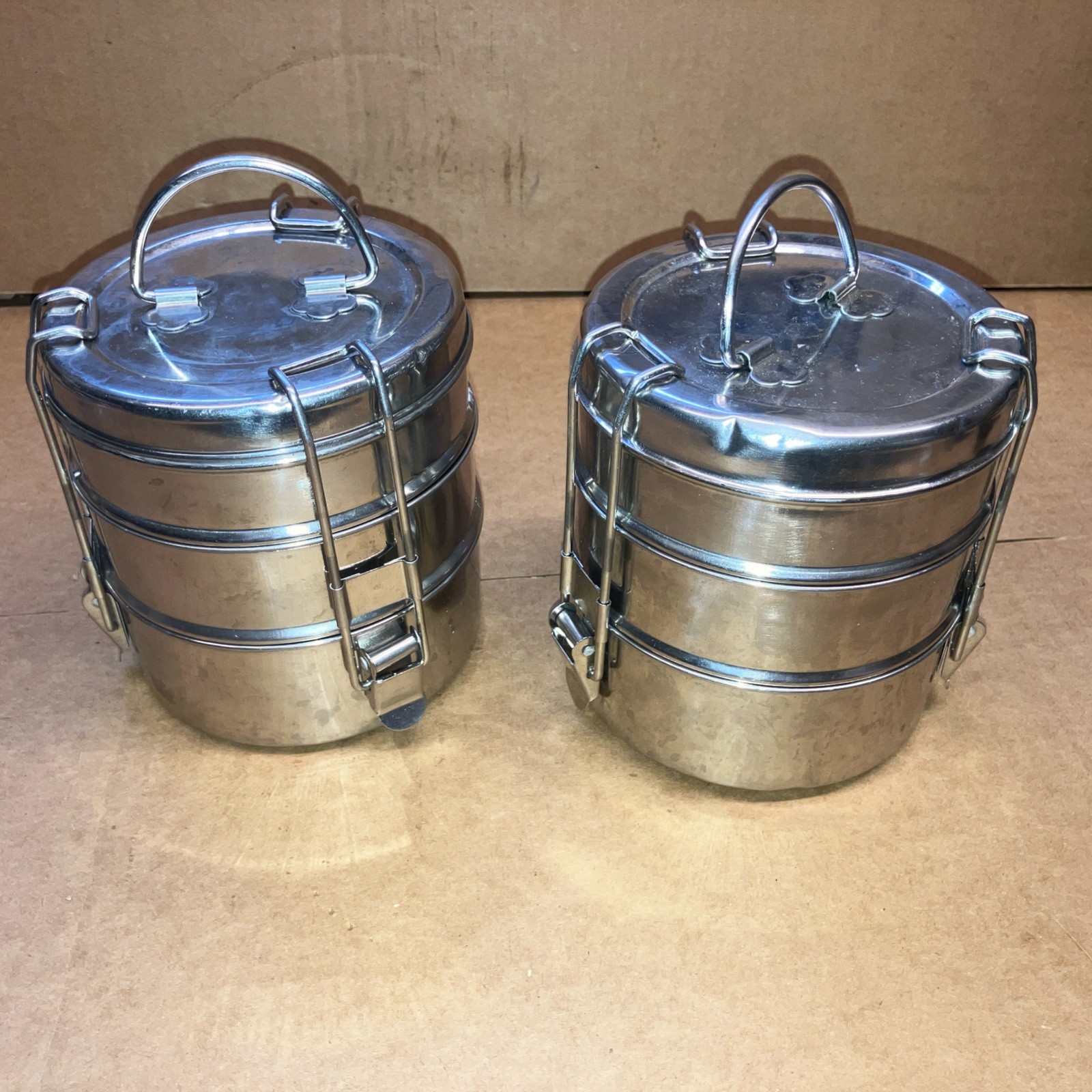 3 Tier Stackable Lunch Carrier, Pail, Box, Bento Set Of 2