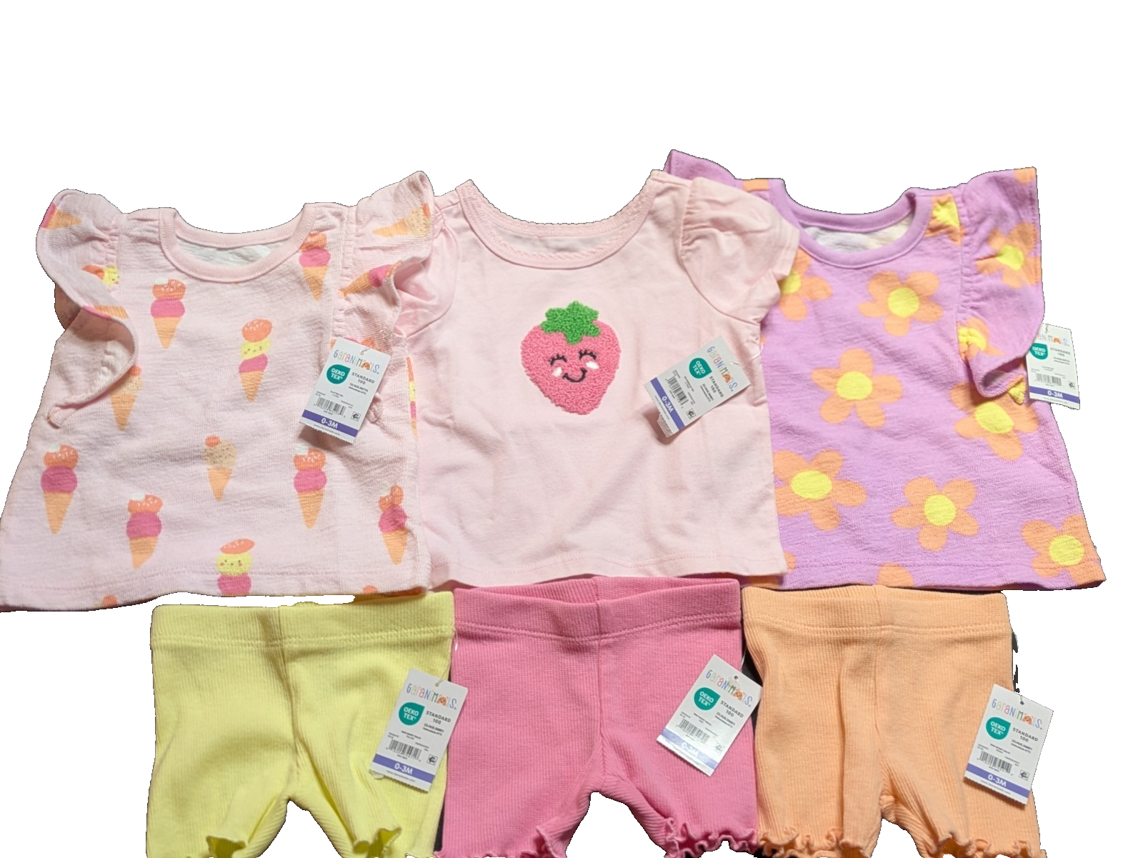 NWT Garanimals Baby Girl 6-Pc Summer Bundle Size 0-3M Tees Shorts Mix Match