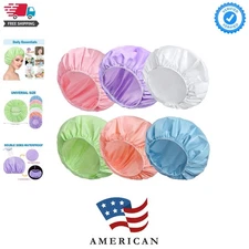 6 PCS Shower Caps for Women, Double Side Waterproof Shower Cap, Reusable Elastic