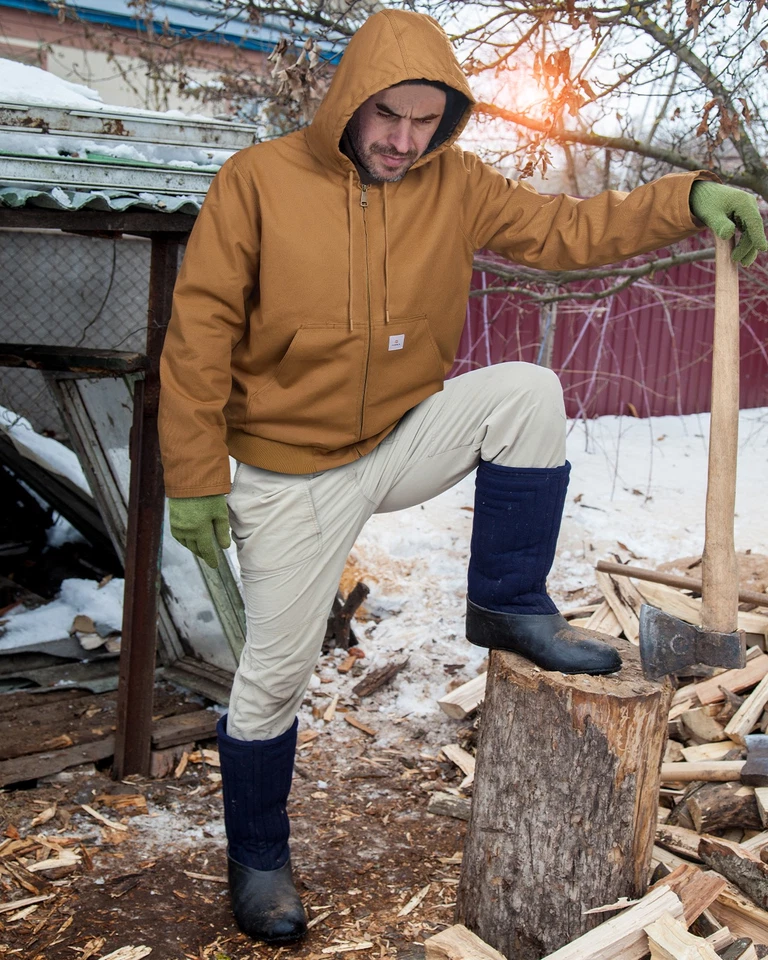 HISEA Men Insulated Hooded Jacket Relaxed Fit Canvas Coat Quilted Lined Workwear - Image 4 of 4