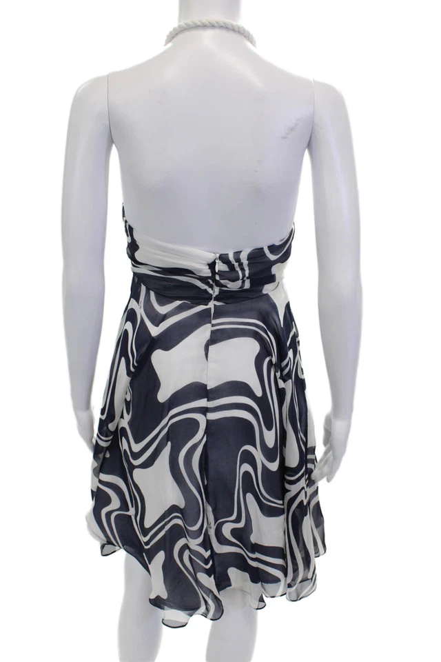 Milly Women Sundress Knee-Length Silk Geometric Dark Blue Size 6 - Image 3 of 4