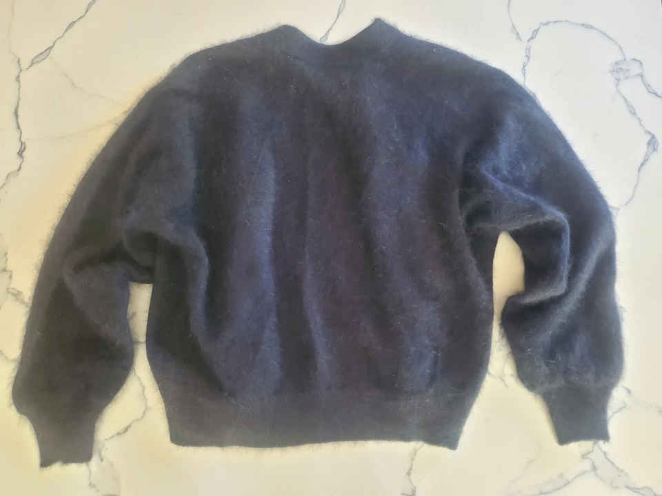 Vintage 80s Fashion Sweater Ml Fluffy Cardigan Floral Beaded Angora Lambswool - Image 2 of 4