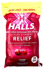 Halls Relief Cherry Cough & Throat Drops Cherry 200 Count EXP 05/2027