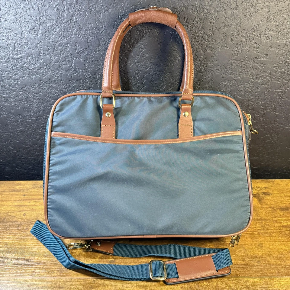 Maletín de mano de cuero nailon azul marino Lark vintage equipaje de viaje Foto 2 de 4